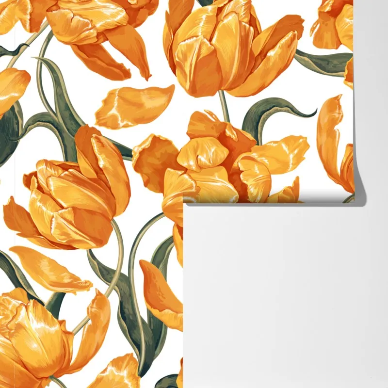 Fototapeta wzór z żywymi pomarańczowymi tulipanami – Wallissimo® Fototapeta wzór z żywymi pomarańczowymi tulipanami – Wallissimo®