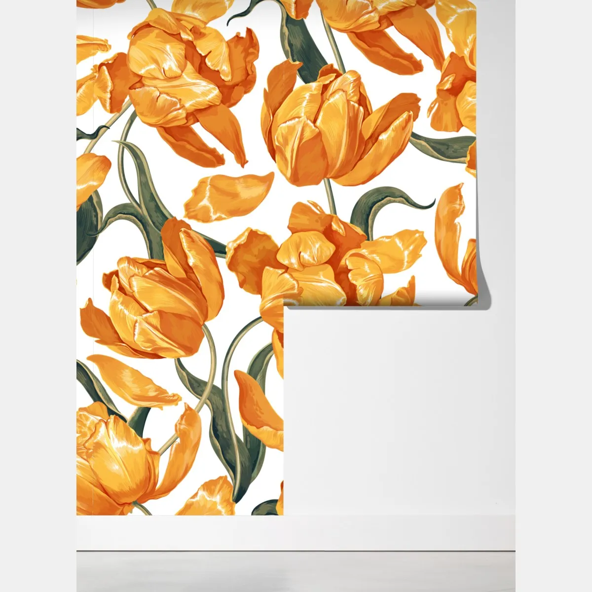Fototapeta wzór z żywymi pomarańczowymi tulipanami – Wallissimo® Fototapeta wzór z żywymi pomarańczowymi tulipanami – Wallissimo®