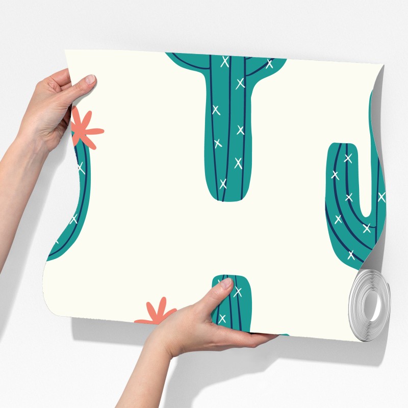 Fototapeta zabawny turkusowy wzór kaktusa – Wallissimo® Fototapeta zabawny turkusowy wzór kaktusa – Wallissimo®