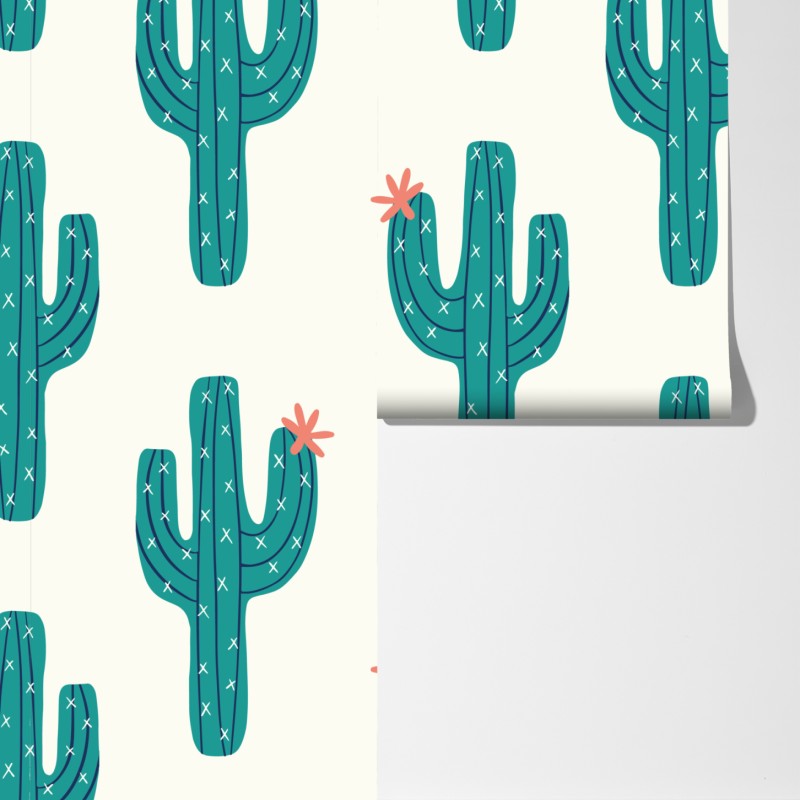 Fototapeta zabawny turkusowy wzór kaktusa – Wallissimo® Fototapeta zabawny turkusowy wzór kaktusa – Wallissimo®