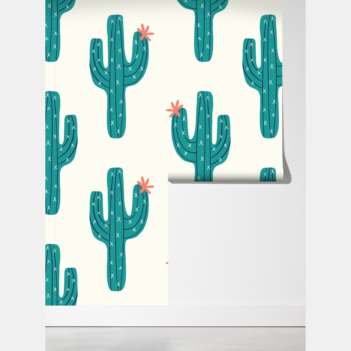 Fototapeta zabawny turkusowy wzór kaktusa – Wallissimo® Fototapeta zabawny turkusowy wzór kaktusa – Wallissimo®
