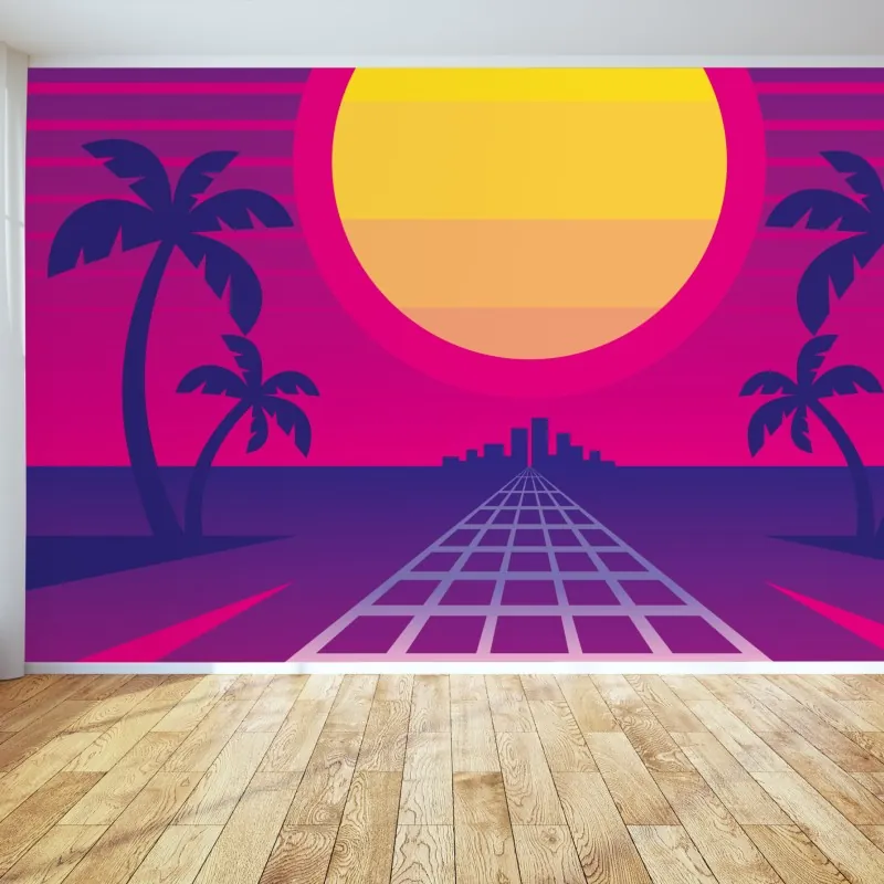 Fototapeta neonowy zachód słońca nad miastem