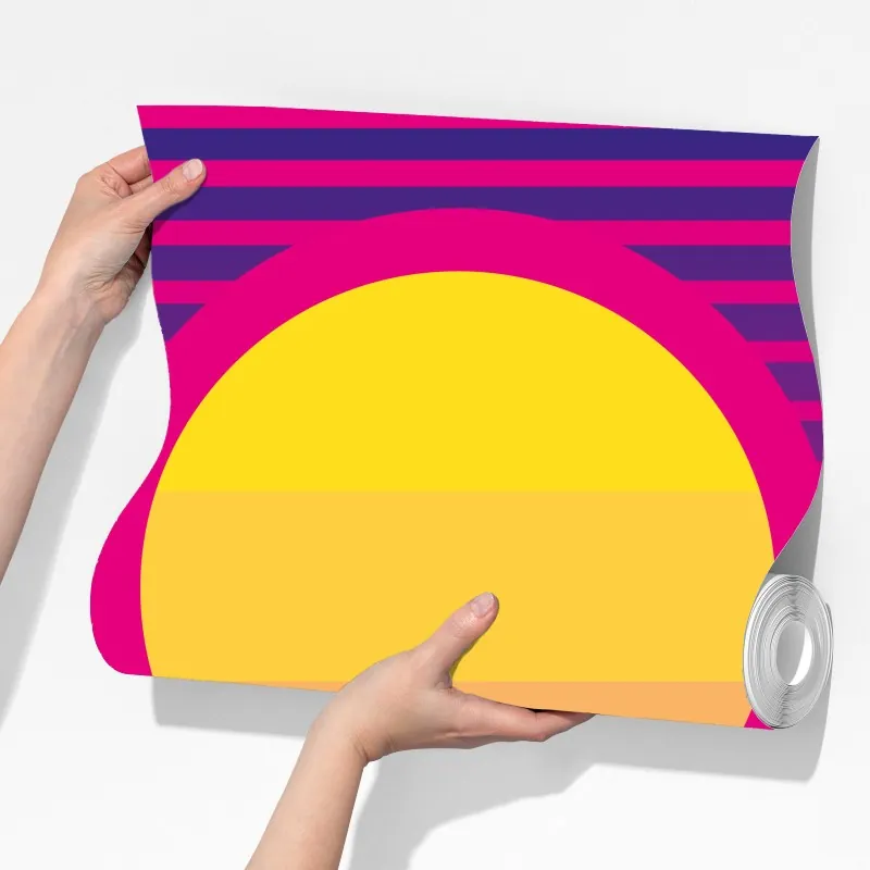 Fototapeta neonowy zachód słońca nad miastem – Wallissimo® Fototapeta neonowy zachód słońca nad miastem – Wallissimo®