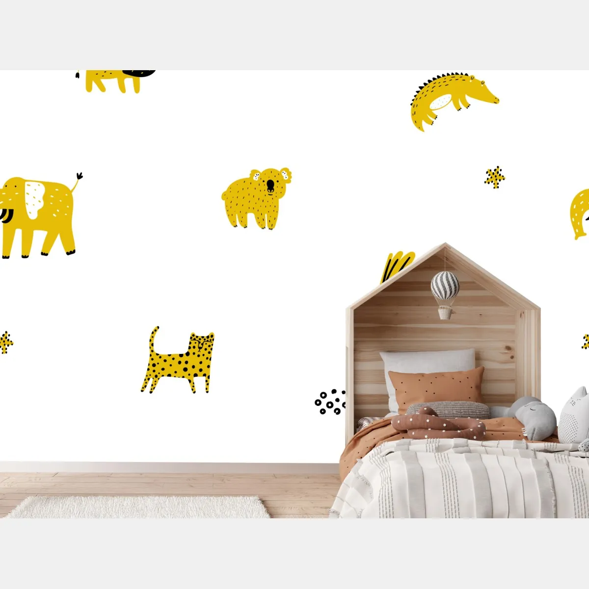 Fototapeta zabawny żółty wzór z dzikimi zwierzętami – Wallissimo® Fototapeta zabawny żółty wzór z dzikimi zwierzętami – Wallissimo®