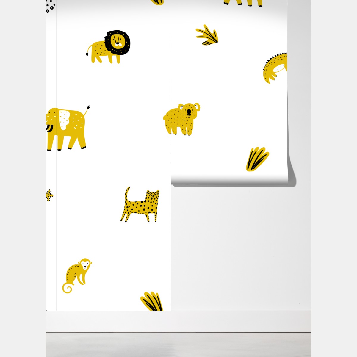 Fototapeta zabawny żółty wzór z dzikimi zwierzętami – Wallissimo® Fototapeta zabawny żółty wzór z dzikimi zwierzętami – Wallissimo®
