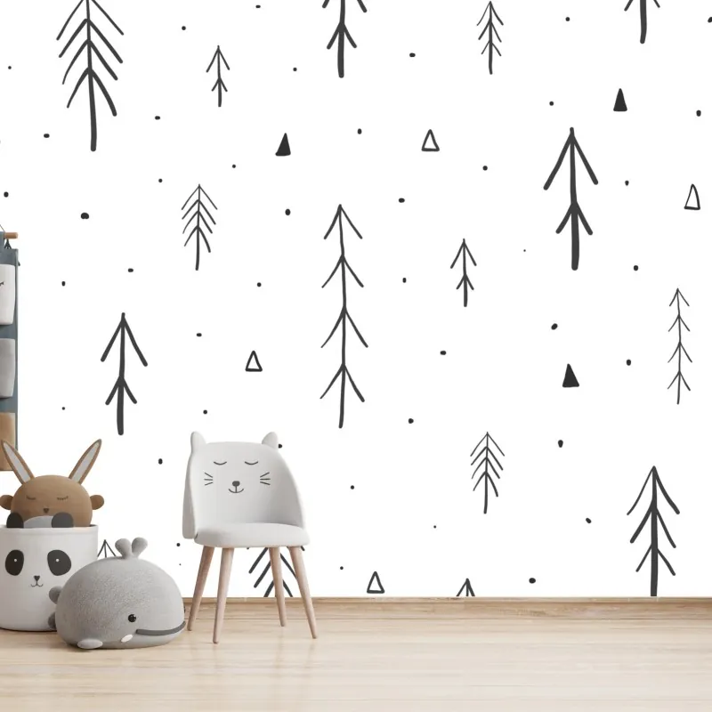 Fototapeta minimalistyczny wzór z ręcznie rysowanymi drzewami