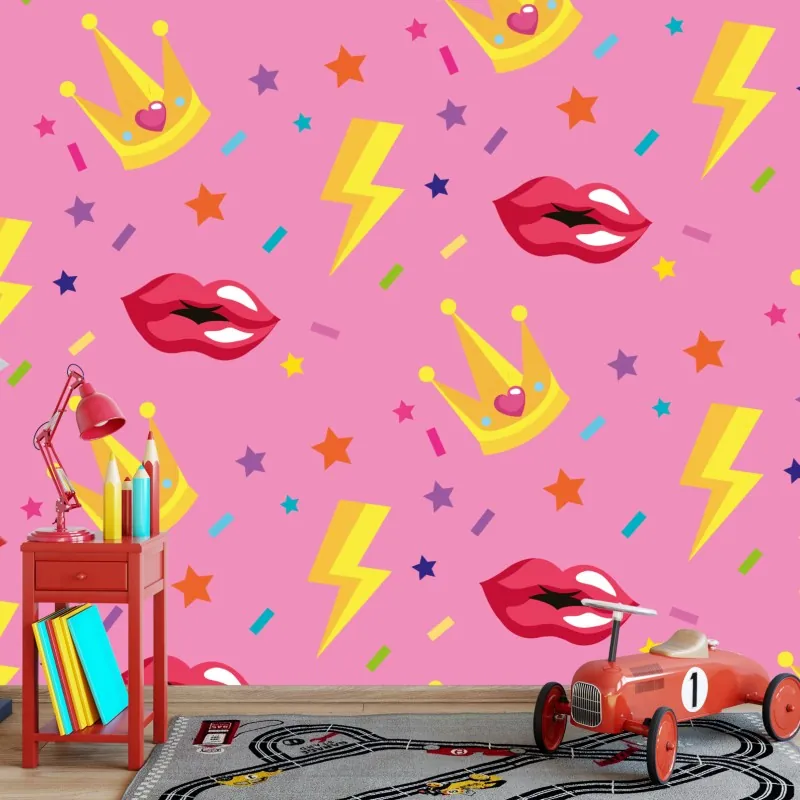 Fototapeta zabawny wzór księżniczki z koronami i ustami