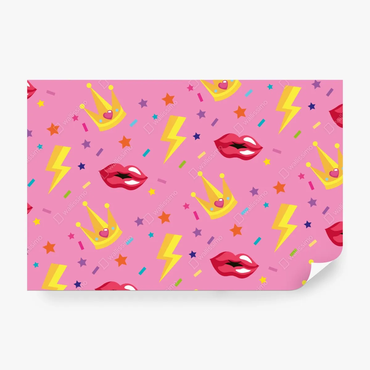 Fototapeta zabawny wzór księżniczki z koronami i ustami – Wallissimo® Fototapeta zabawny wzór księżniczki z koronami i ustami – Wallissimo®