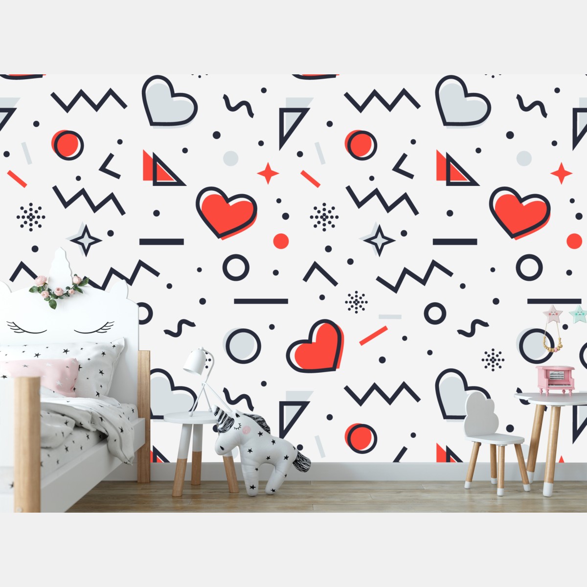 Wall mural playful heart pattern on white background