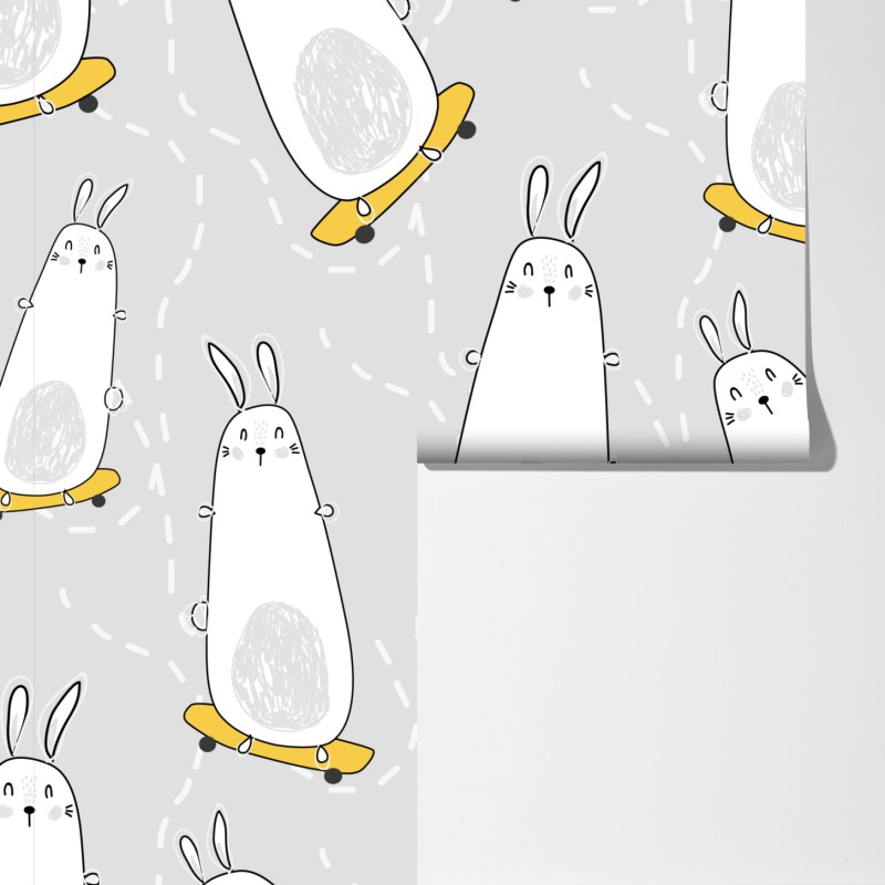 Fototapeta zabawne króliki na deskorolkach – Wallissimo® Fototapeta zabawne króliki na deskorolkach – Wallissimo®