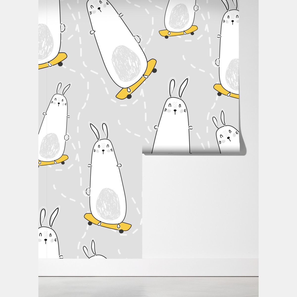 Fototapeta zabawne króliki na deskorolkach – Wallissimo® Fototapeta zabawne króliki na deskorolkach – Wallissimo®