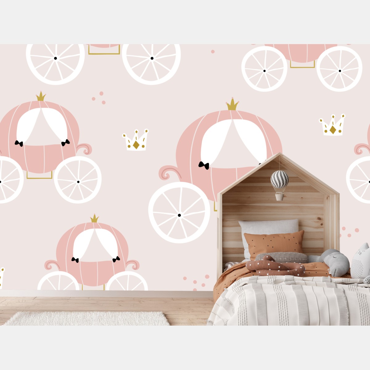 Wall mural pink princess carriage pattern