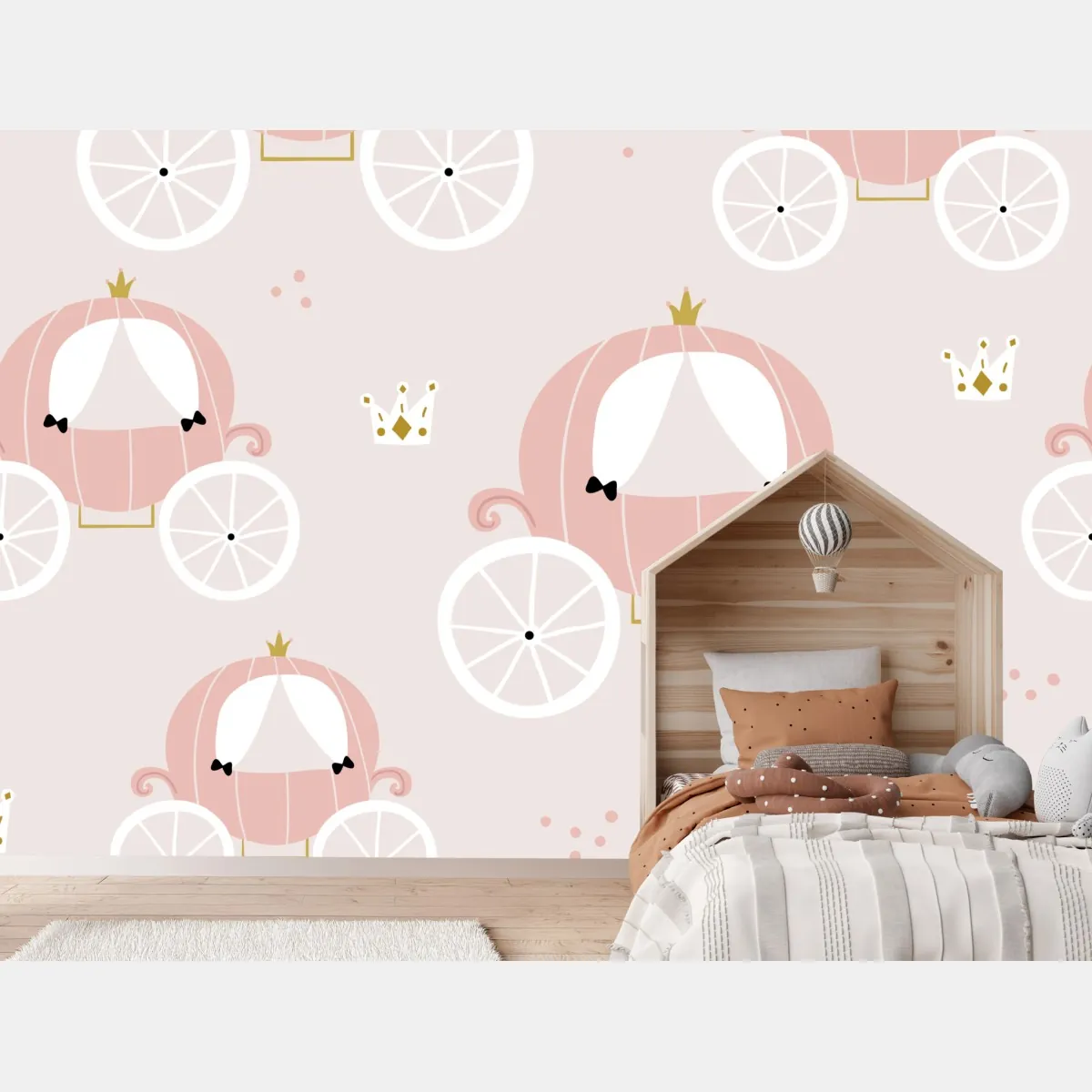 Fototapeta różowy wzór z karetą księżniczki – Wallissimo® Fototapeta różowy wzór z karetą księżniczki – Wallissimo®