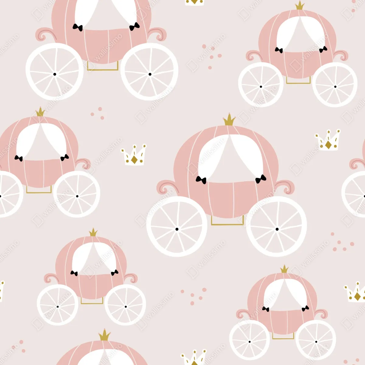 Fototapeta różowy wzór z karetą księżniczki – Wallissimo® Fototapeta różowy wzór z karetą księżniczki – Wallissimo®