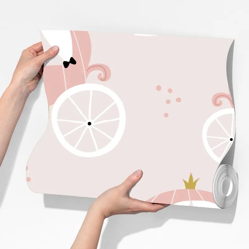 Fototapeta różowy wzór z karetą księżniczki – Wallissimo® Fototapeta różowy wzór z karetą księżniczki – Wallissimo®