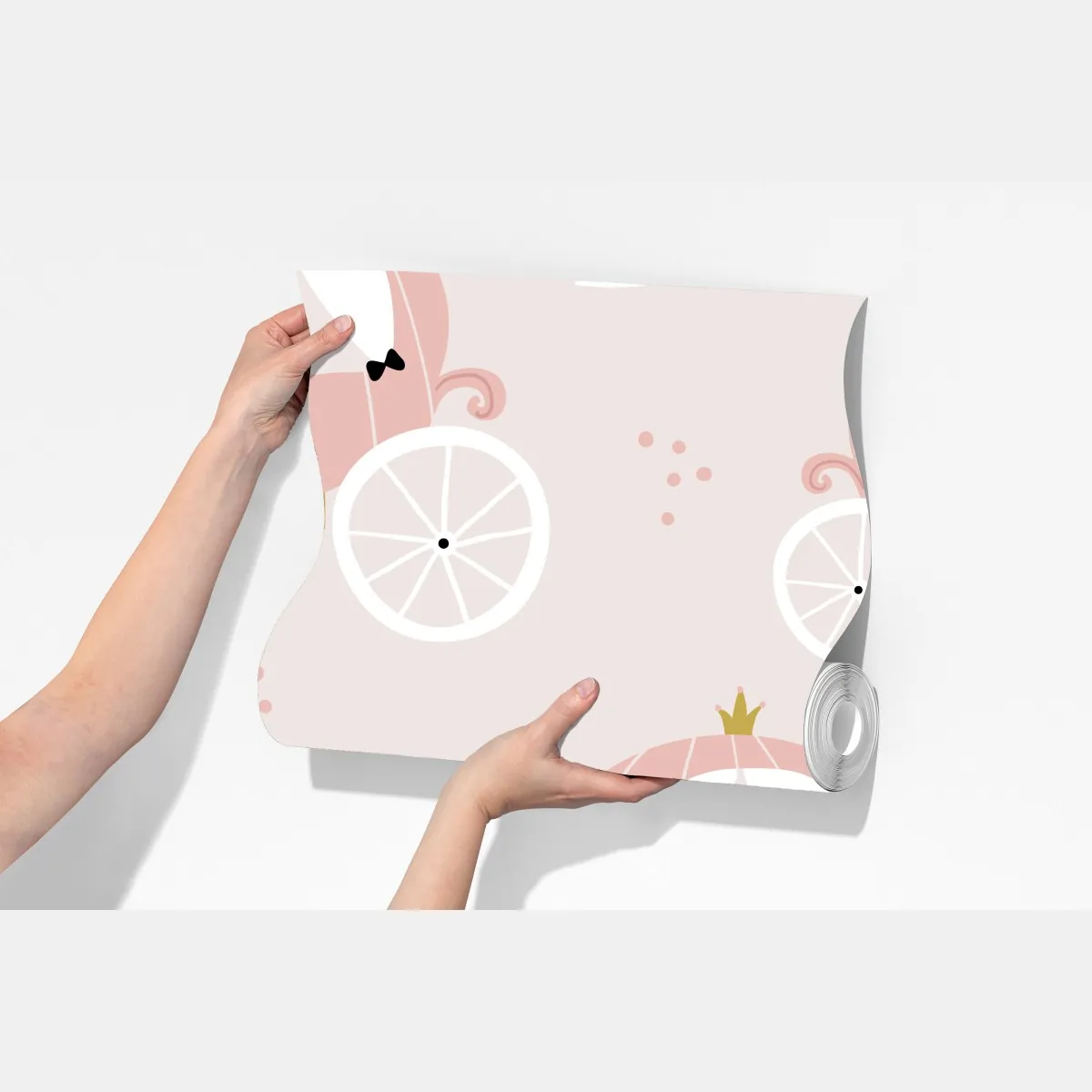 Fototapeta różowy wzór z karetą księżniczki – Wallissimo® Fototapeta różowy wzór z karetą księżniczki – Wallissimo®