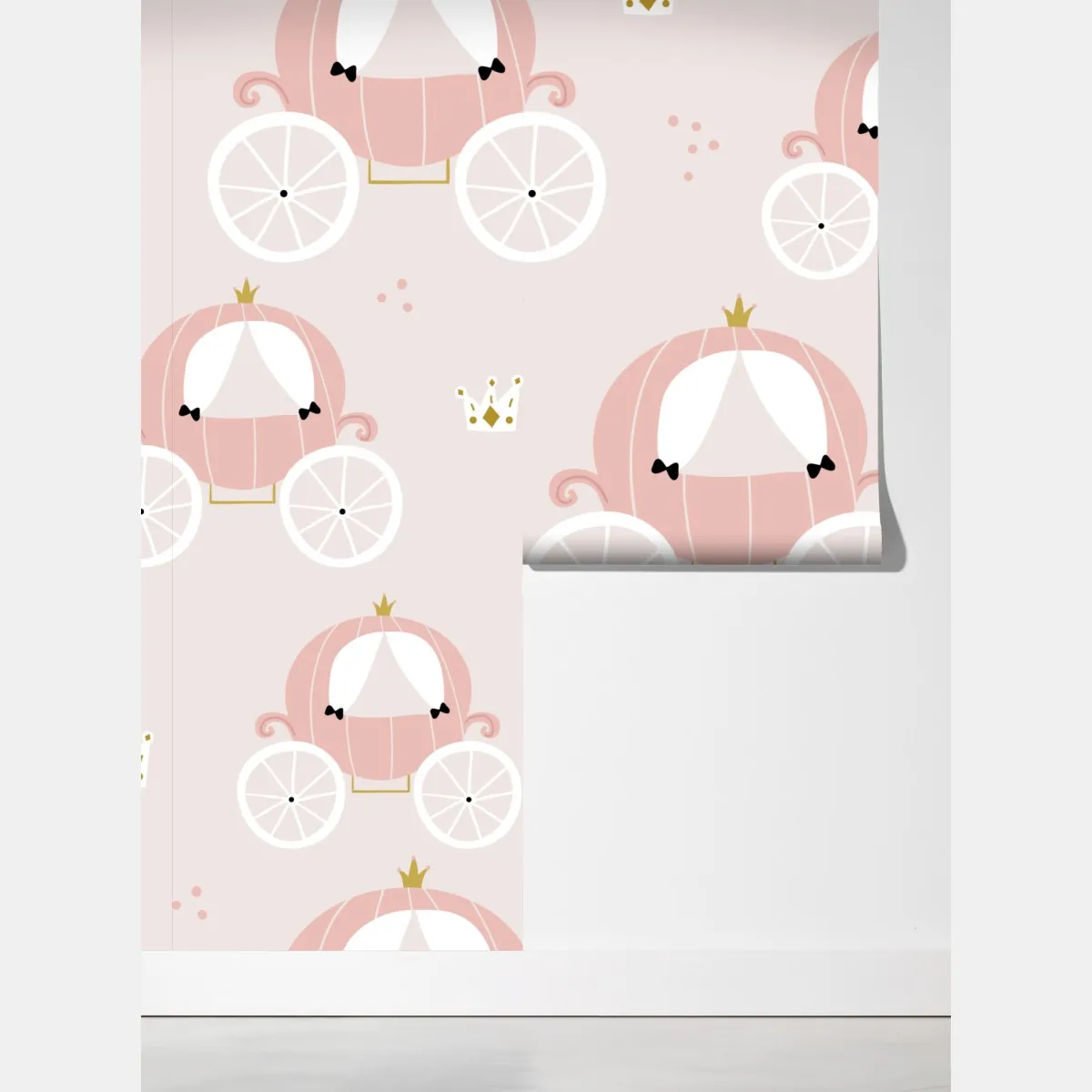 Fototapeta różowy wzór z karetą księżniczki – Wallissimo® Fototapeta różowy wzór z karetą księżniczki – Wallissimo®