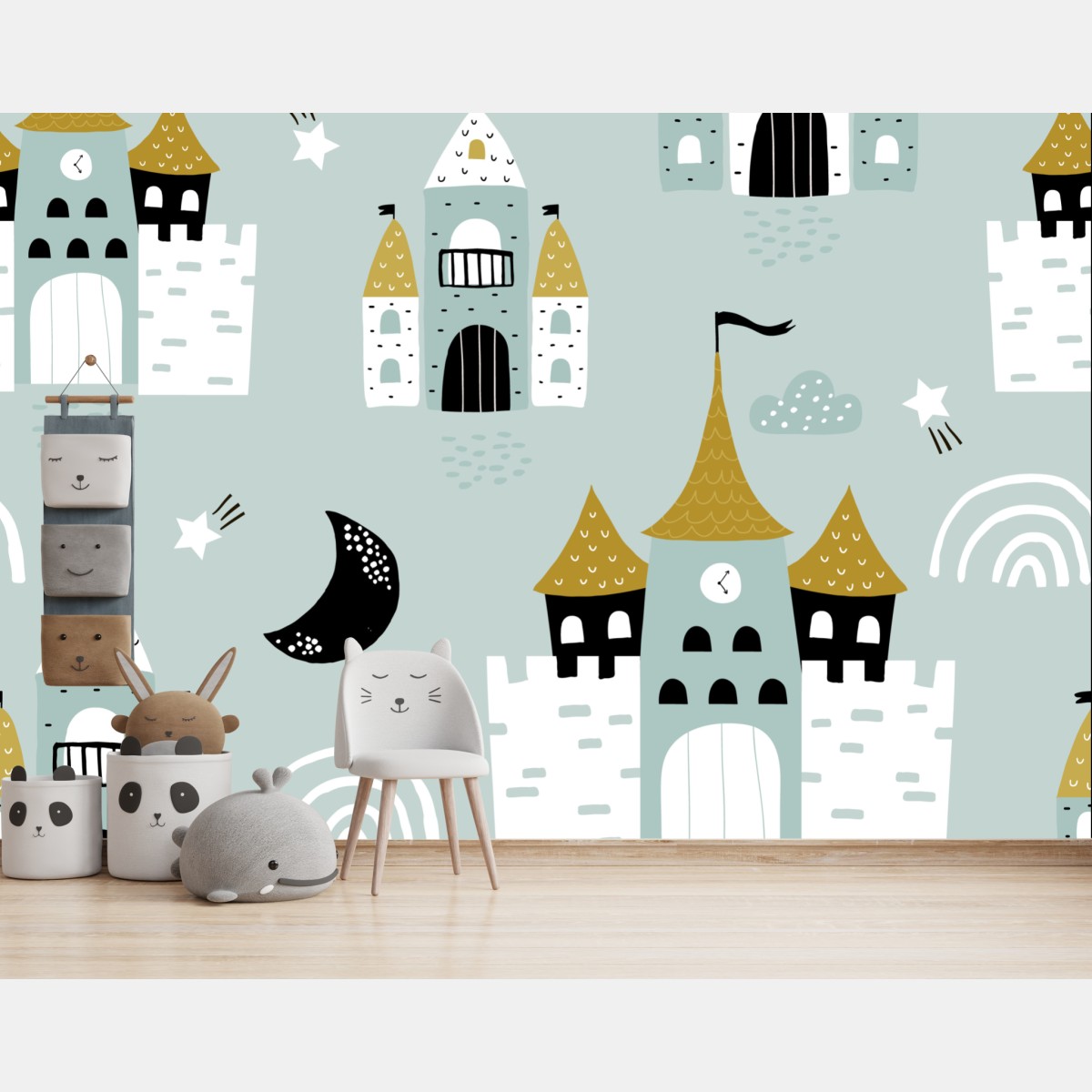 Wall mural pastel castle pattern nursery print