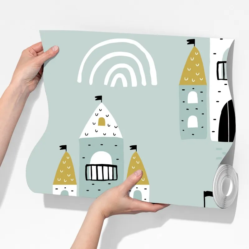 Fototapeta pastelowy wzór zamku do pokoju dziecięcego – Wallissimo® Fototapeta pastelowy wzór zamku do pokoju dziecięcego – Wallissimo®