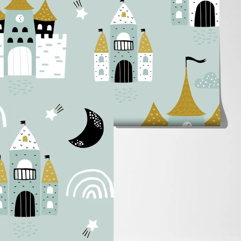 Fototapeta pastelowy wzór zamku do pokoju dziecięcego – Wallissimo® Fototapeta pastelowy wzór zamku do pokoju dziecięcego – Wallissimo®