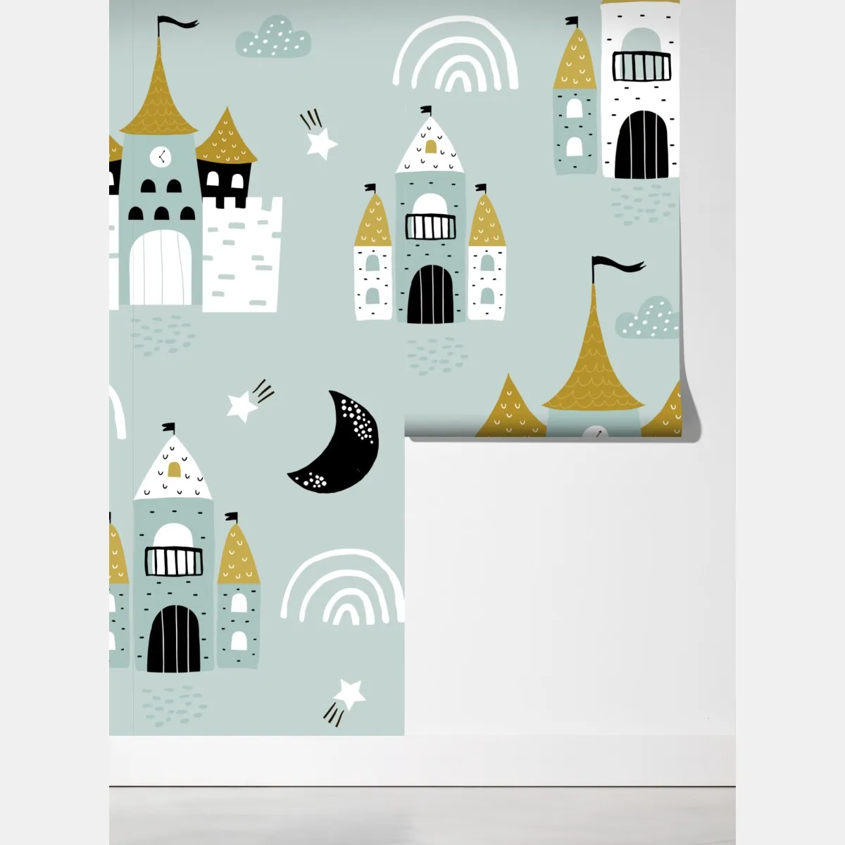 Fototapeta pastelowy wzór zamku do pokoju dziecięcego – Wallissimo® Fototapeta pastelowy wzór zamku do pokoju dziecięcego – Wallissimo®