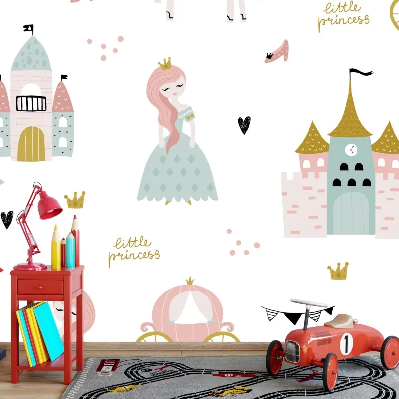 Fototapeta pastelowy wzór księżniczki do pokoju dziecięcego