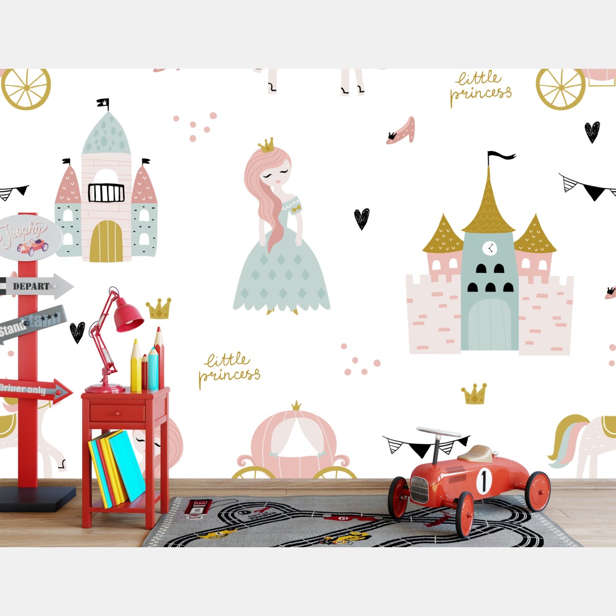 Wall mural whimsical pastel princess nursery pattern