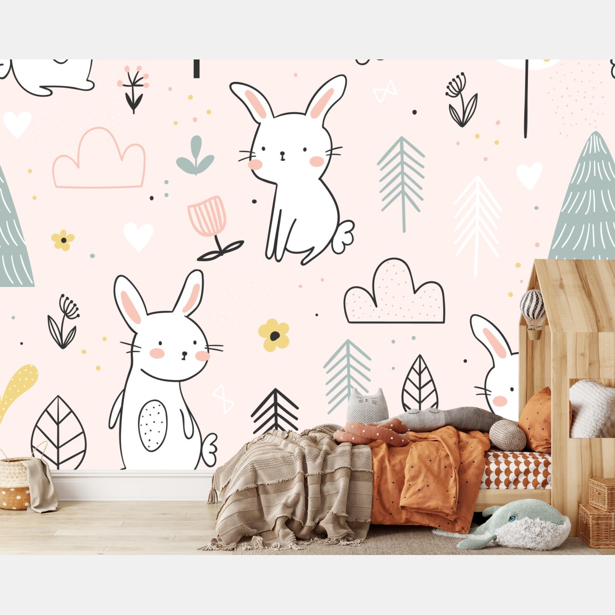 Wall mural playful bunny nursery pattern