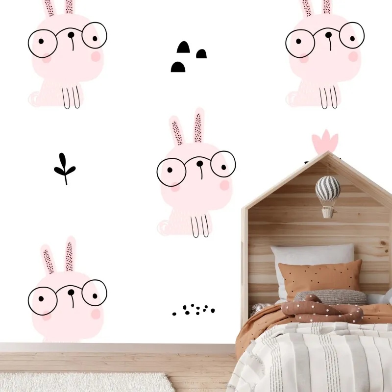 Fototapeta uroczy różowy wzór króliczka do pokoju dziecięcego