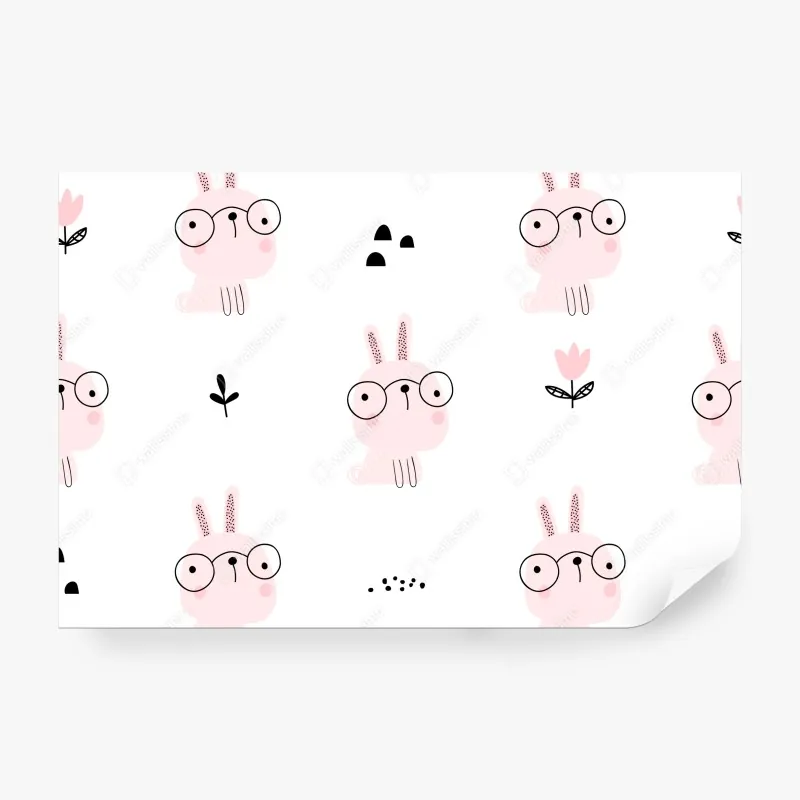 Fototapeta uroczy różowy wzór króliczka do pokoju dziecięcego