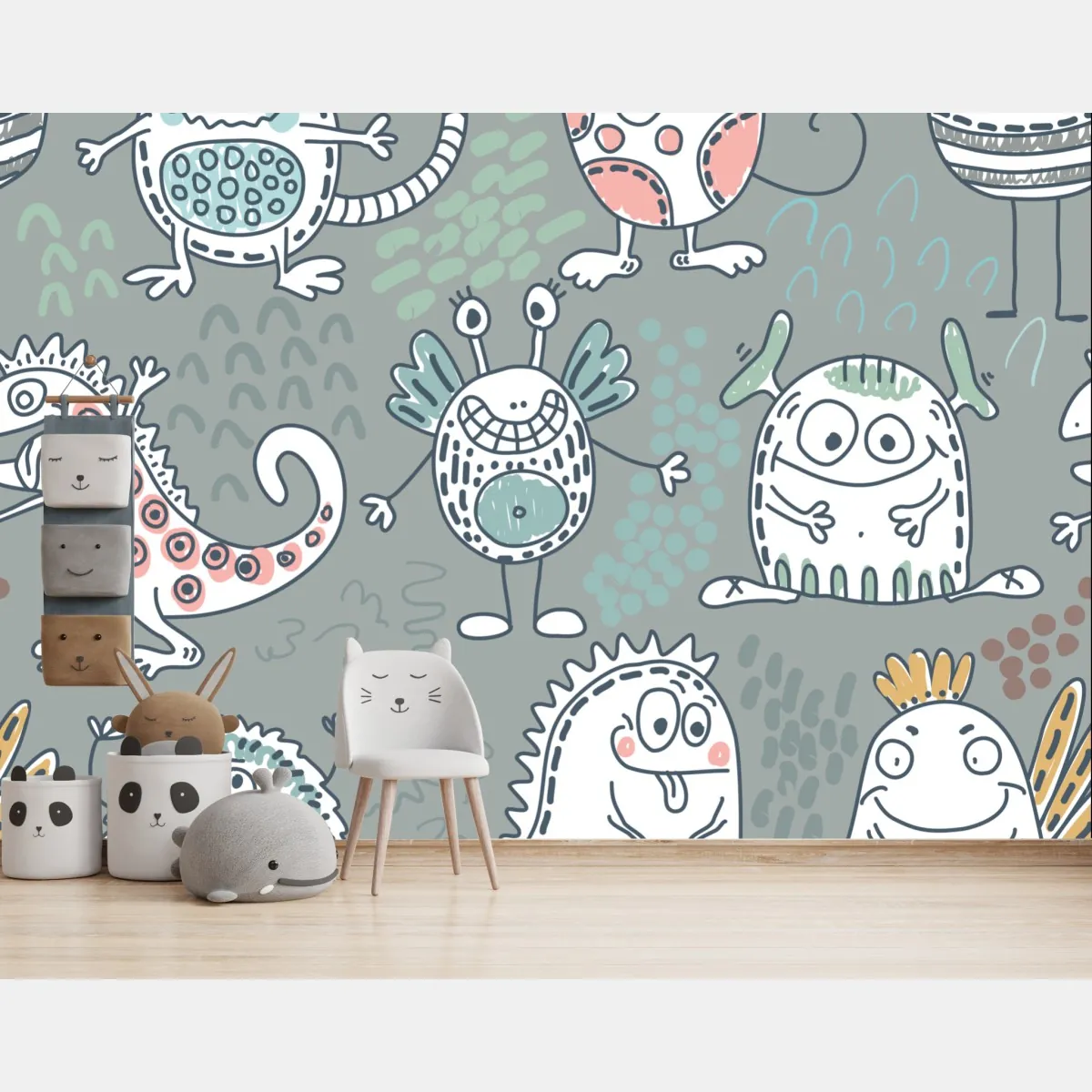 Fototapeta zabawny pastelowy wzór potworów – Wallissimo® Fototapeta zabawny pastelowy wzór potworów – Wallissimo®