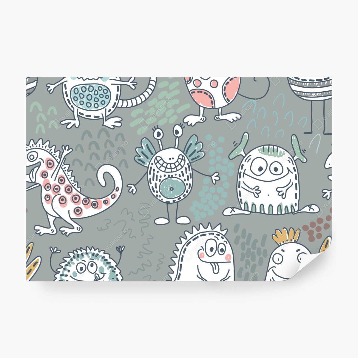 Fototapeta zabawny pastelowy wzór potworów – Wallissimo® Fototapeta zabawny pastelowy wzór potworów – Wallissimo®