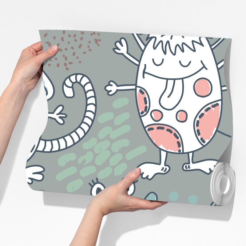 Fototapeta zabawny pastelowy wzór potworów – Wallissimo® Fototapeta zabawny pastelowy wzór potworów – Wallissimo®