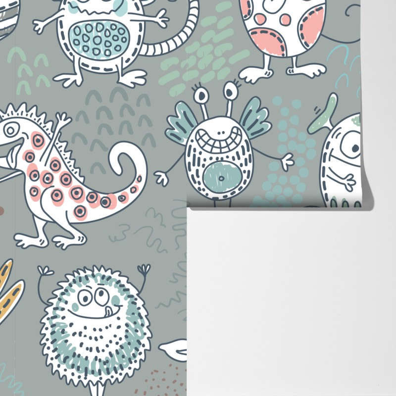 Fototapeta zabawny pastelowy wzór potworów – Wallissimo® Fototapeta zabawny pastelowy wzór potworów – Wallissimo®