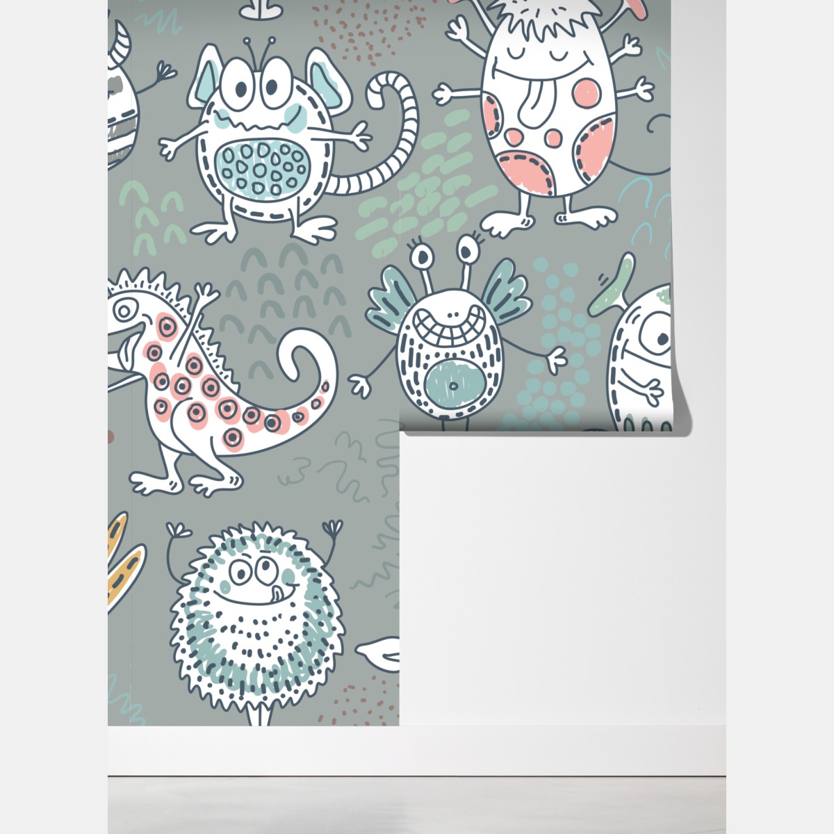 Fototapeta zabawny pastelowy wzór potworów – Wallissimo® Fototapeta zabawny pastelowy wzór potworów – Wallissimo®