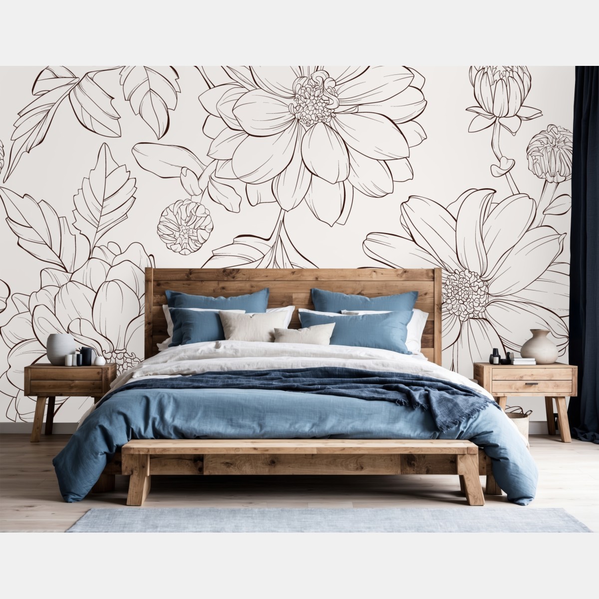 Wall mural delicate botanical line florals