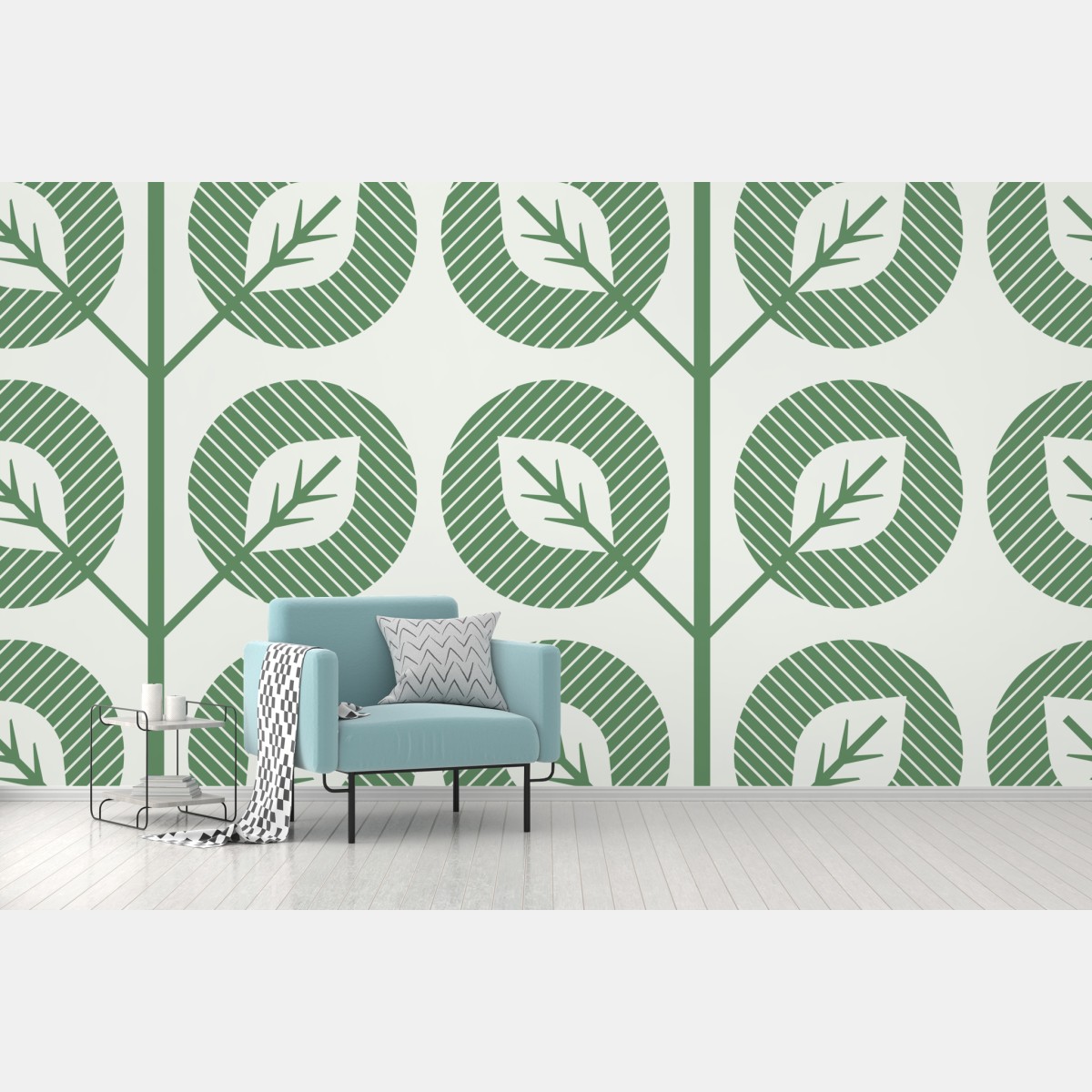 Wall mural green geometric leaf pattern