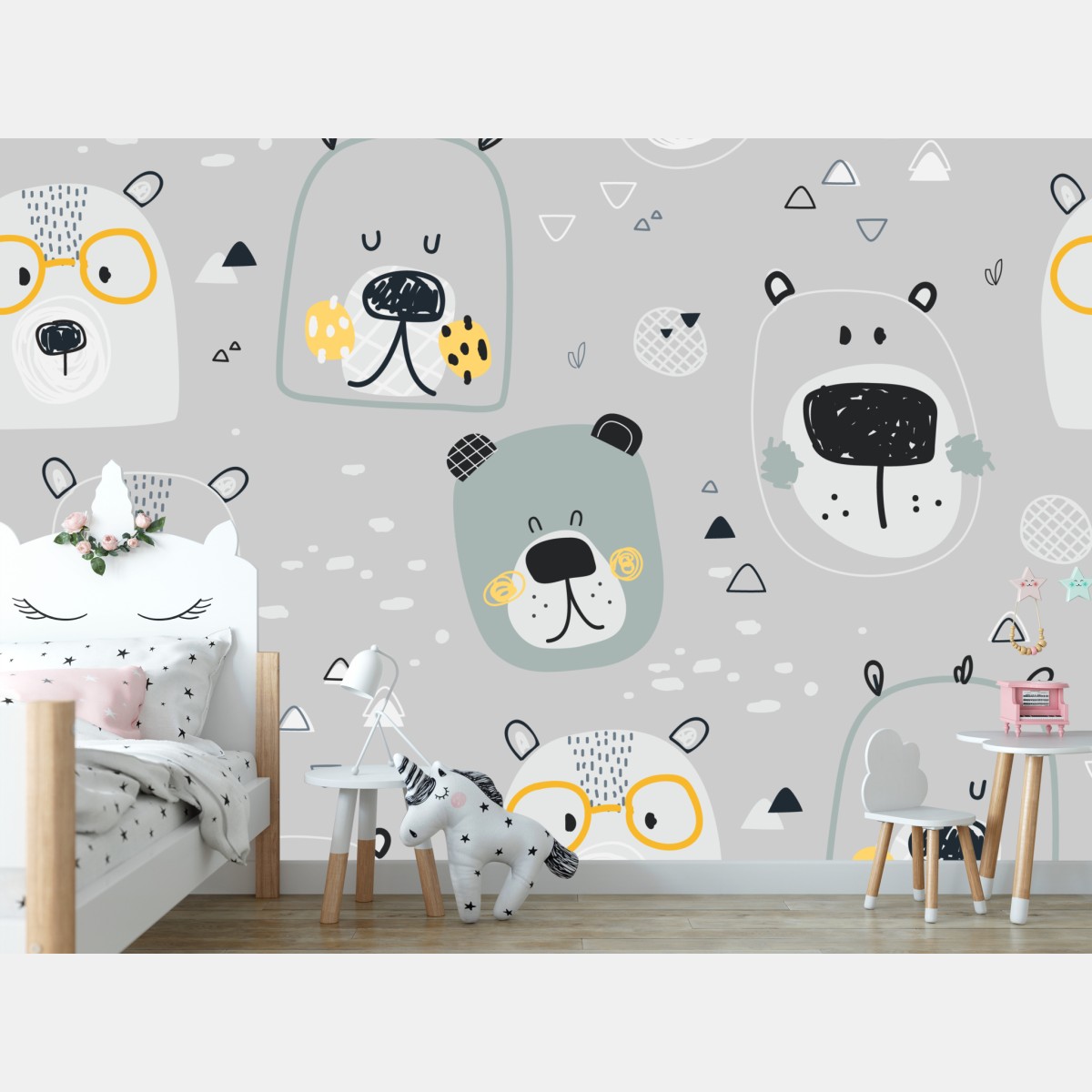 Wall mural playful bear pattern nursery print