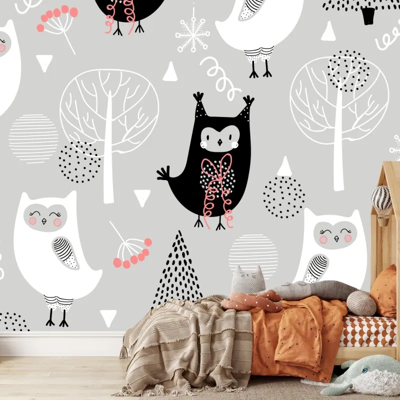 Fototapeta skandynawski wzór z sówkami do pokoju dziecięcego