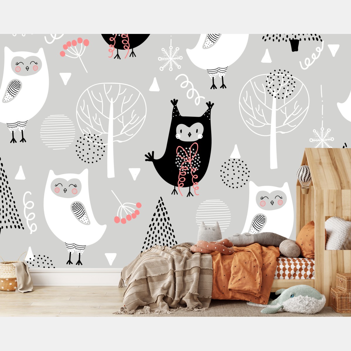 Wall mural scandinavian owl nursery pattern