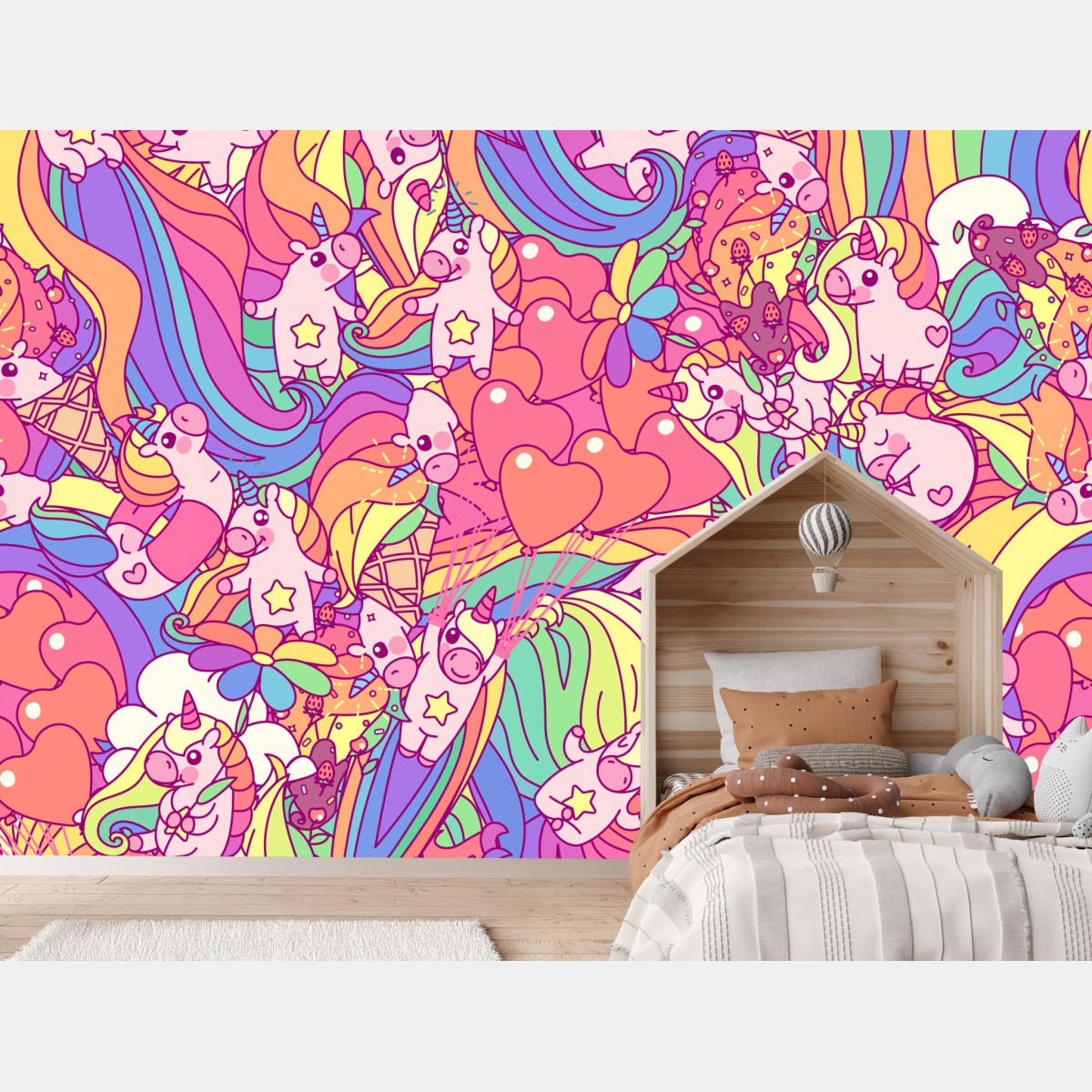 Wall mural playful pastel unicorns pattern
