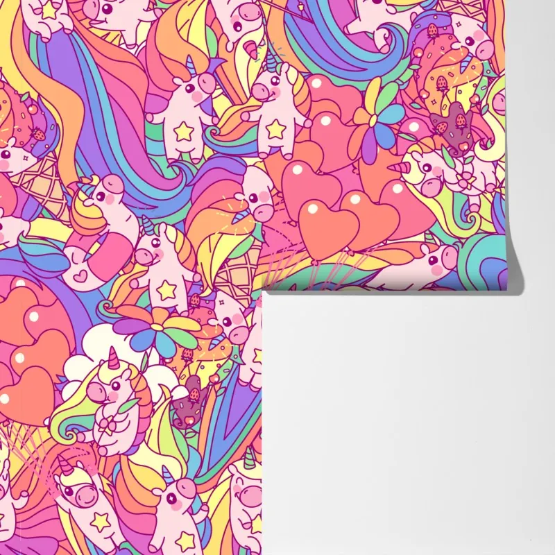 Fototapeta pastelowy wzór z jednorożcami – Wallissimo® Fototapeta pastelowy wzór z jednorożcami – Wallissimo®