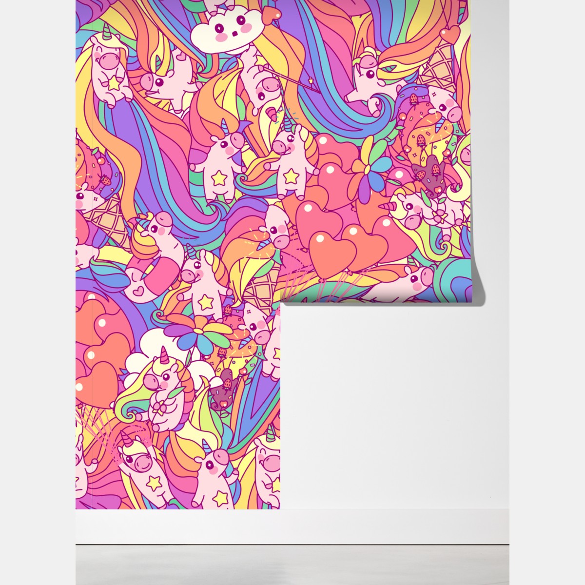 Fototapeta pastelowy wzór z jednorożcami – Wallissimo® Fototapeta pastelowy wzór z jednorożcami – Wallissimo®