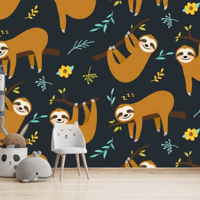 Fototapeta słodki wzór z leniwcami do pokoju dziecka – Wallissimo® Fototapeta słodki wzór z leniwcami do pokoju dziecka – Wallissimo®