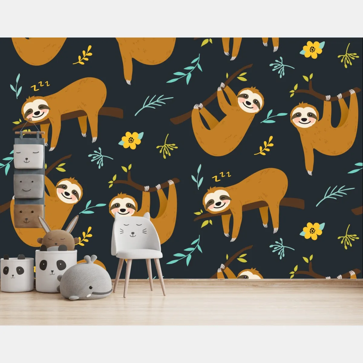 Fototapeta słodki wzór z leniwcami do pokoju dziecka – Wallissimo® Fototapeta słodki wzór z leniwcami do pokoju dziecka – Wallissimo®