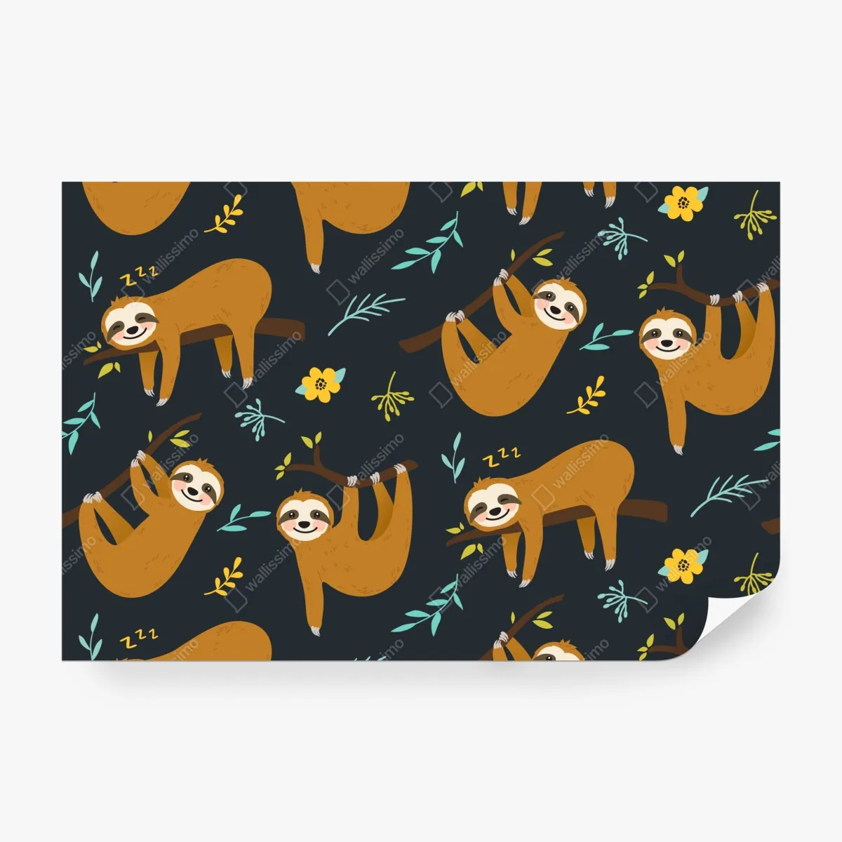 Fototapeta słodki wzór z leniwcami do pokoju dziecka – Wallissimo® Fototapeta słodki wzór z leniwcami do pokoju dziecka – Wallissimo®