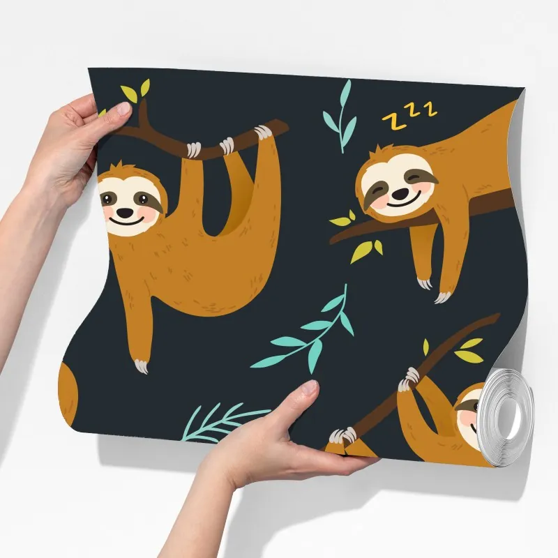 Fototapeta słodki wzór z leniwcami do pokoju dziecka – Wallissimo® Fototapeta słodki wzór z leniwcami do pokoju dziecka – Wallissimo®