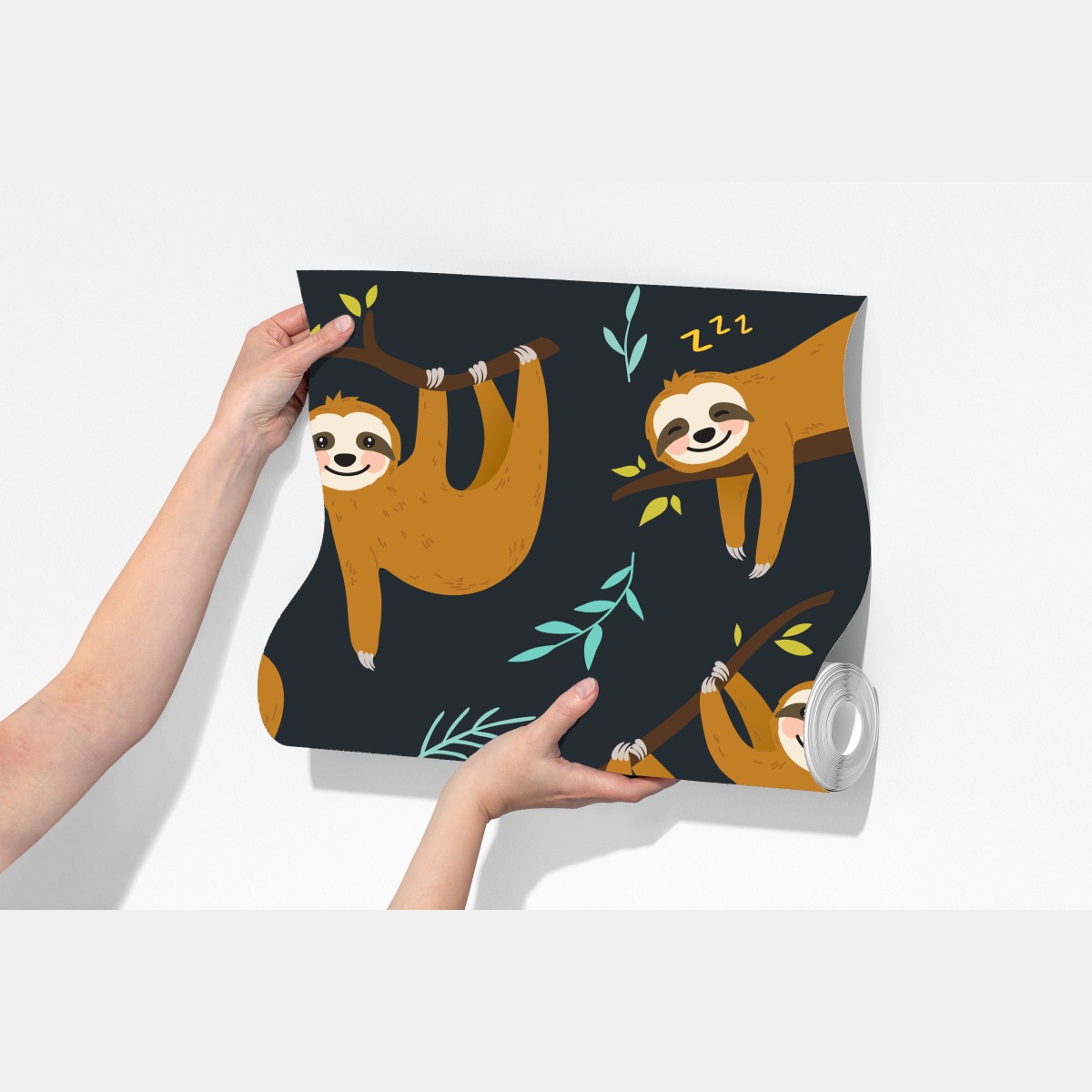 Fototapeta słodki wzór z leniwcami do pokoju dziecka – Wallissimo® Fototapeta słodki wzór z leniwcami do pokoju dziecka – Wallissimo®