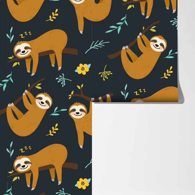 Fototapeta słodki wzór z leniwcami do pokoju dziecka – Wallissimo® Fototapeta słodki wzór z leniwcami do pokoju dziecka – Wallissimo®