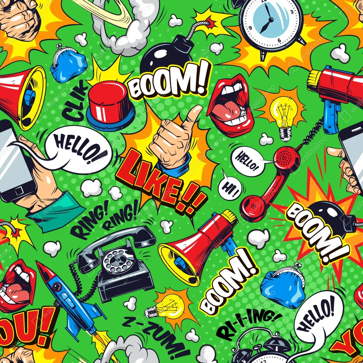 Fototapeta komiksowy wzór pop art z eksplozjami – Wallissimo® Fototapeta komiksowy wzór pop art z eksplozjami – Wallissimo®